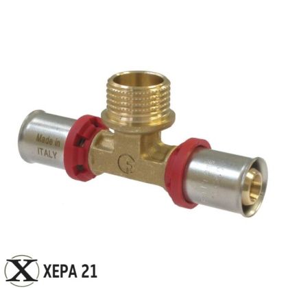 Прес-фитинг тройник за Pex-Al-Pex тръба Ø16 х 1/2" х Ø16 М - Fornara серия ForPress