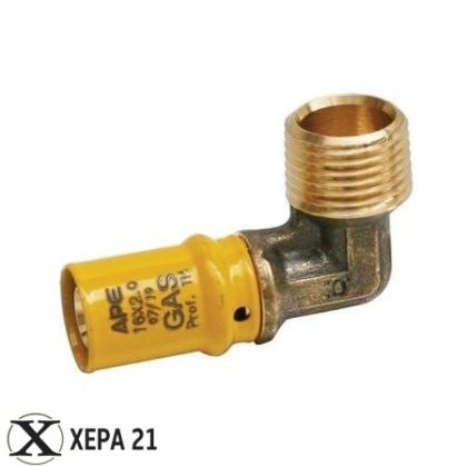 Прес връзка за газ ъглова 16 x 1/2"М APE