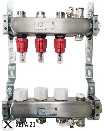 Колектор за подово отопление к-т- обезвъздушител и дренаж LUXOR- 3 извода