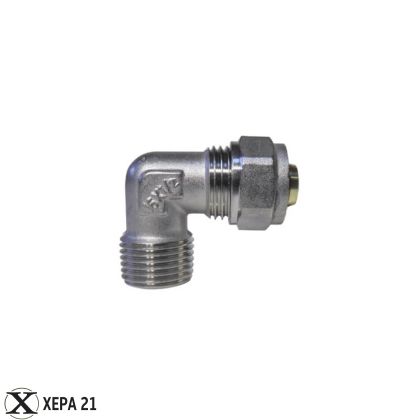 Никелирано месингово мъжко коляно Ф20 х 1/2" за многослойна тръба PEX-AL-PEX 