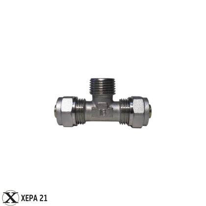 Никелиран месингов мъжки тройник Ф16 х 1/2" М х Ф16 за многослойна тръба 