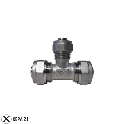 Никелиран месингов тристранен тройник Ф18 за свързване на многослойни тръби PEX-AL-PEX 