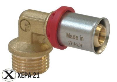 Прес-фитинг ъглов за Pex-Al-Pex тръба Ø16 х 1/2" М - Fornara серия ForPress