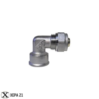 Никелирано месингово женско коляно Ф16 х 1/2" за многослойна тръба с алуминиева вложка 