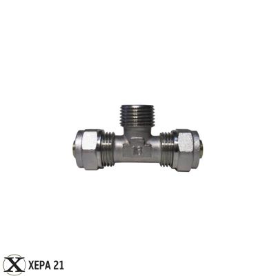 Никелиран месингов мъжки тройник Ф20 х 1/2" М х Ф20 за многослойна тръба 