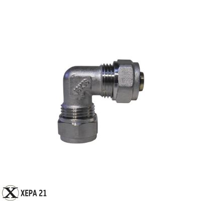 Никелирано месингово двустранно коляно Ф16 х Ф16 за многослойна тръба с алуминиева вложка 