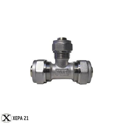 Никелиран месингов тристранен тройник Ф20 за магистрални многослойни тръби 