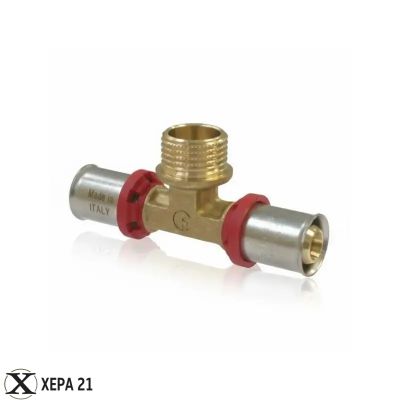 Прес-фитинг тройник за Pex-Al-Pex тръба Ø20 х 3/4" х Ø20 М - Fornara серия ForPress 